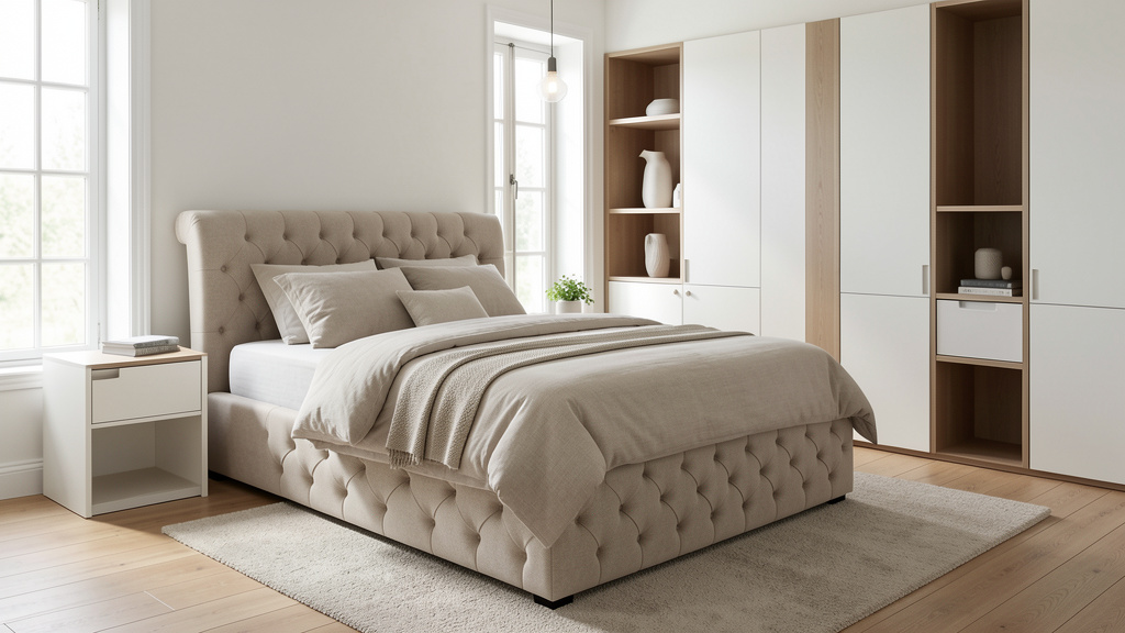 Merax Lit 160 x 200 cm capitonné Velours Beige avec rangement