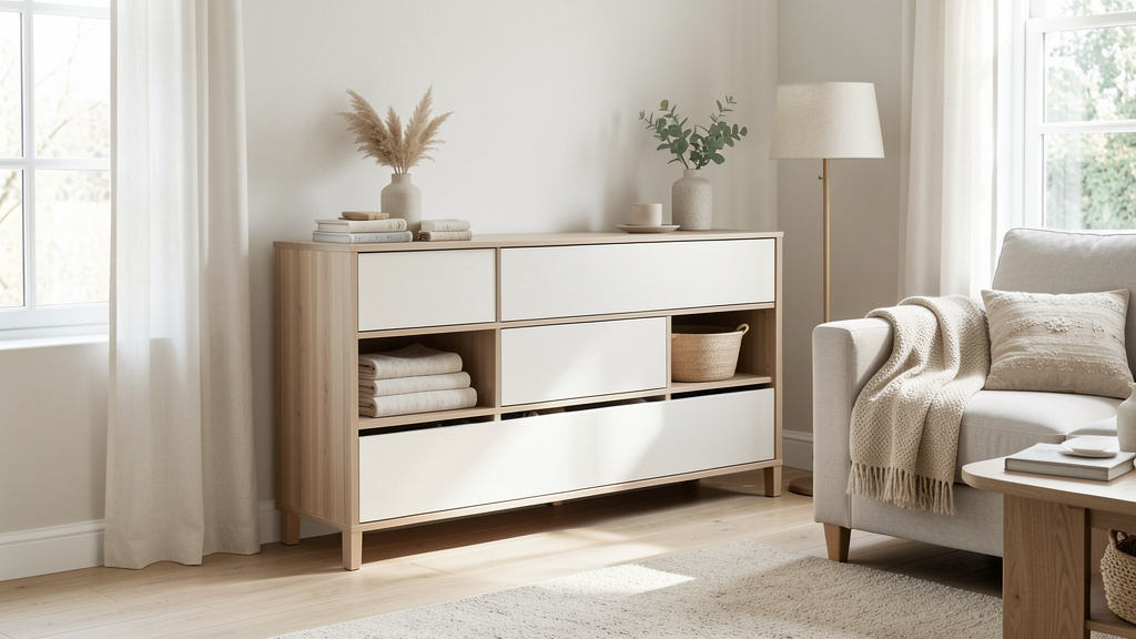 BAÏTA - Buffet Amana Effet chêne et cannage rotin 90cm