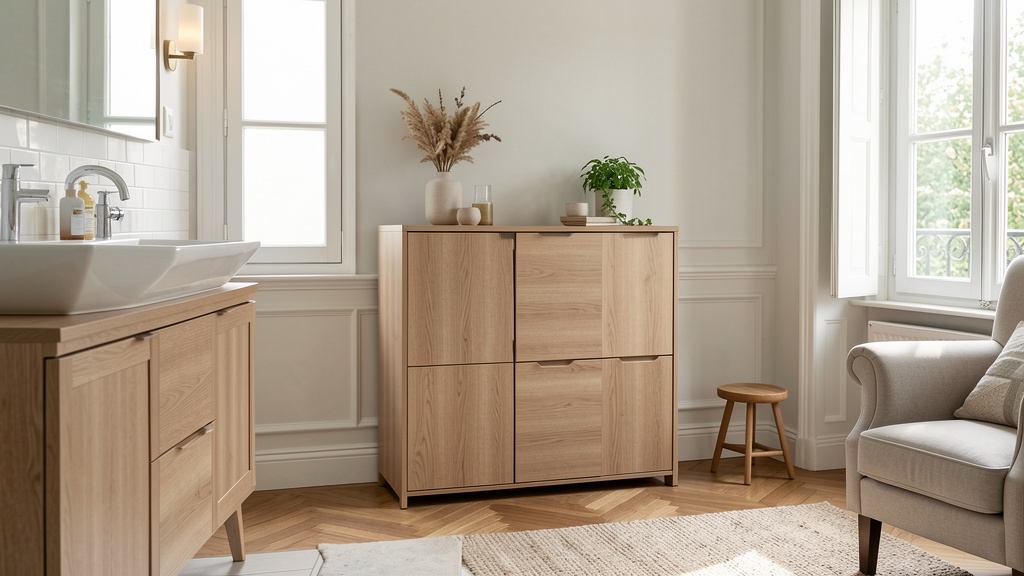 Muebles Slavic Meuble de salle de bain en métal avec comptoir 90 cm Chêne doré mat