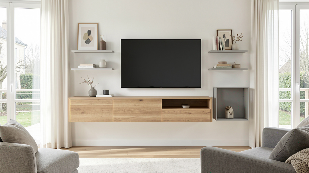 Meuble TV Suspendu Blank - Chêne Wotan
