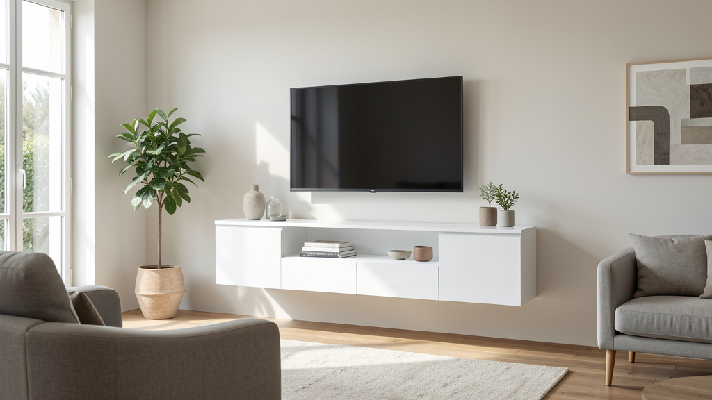 SIRHONA Meuble TV LED Blanc Laqué