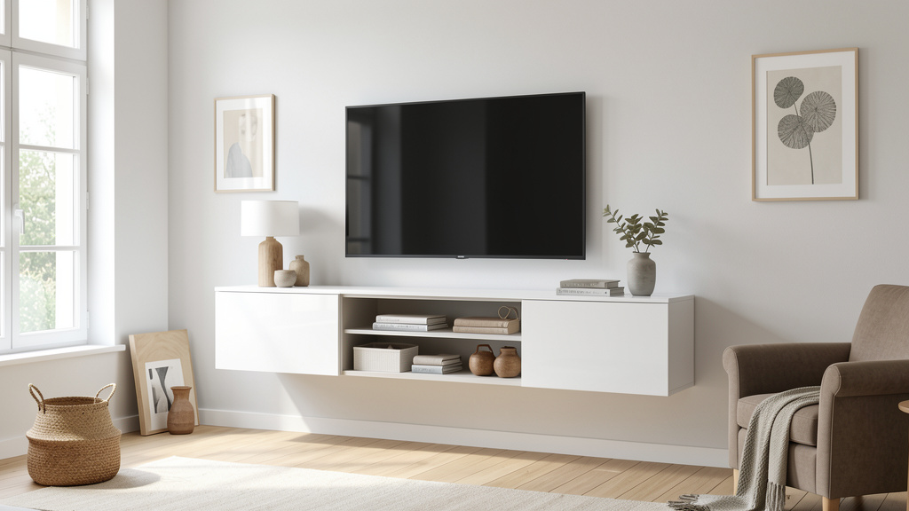 PIASKI Meuble TV LOWBOARD D 180 cm blanc béton