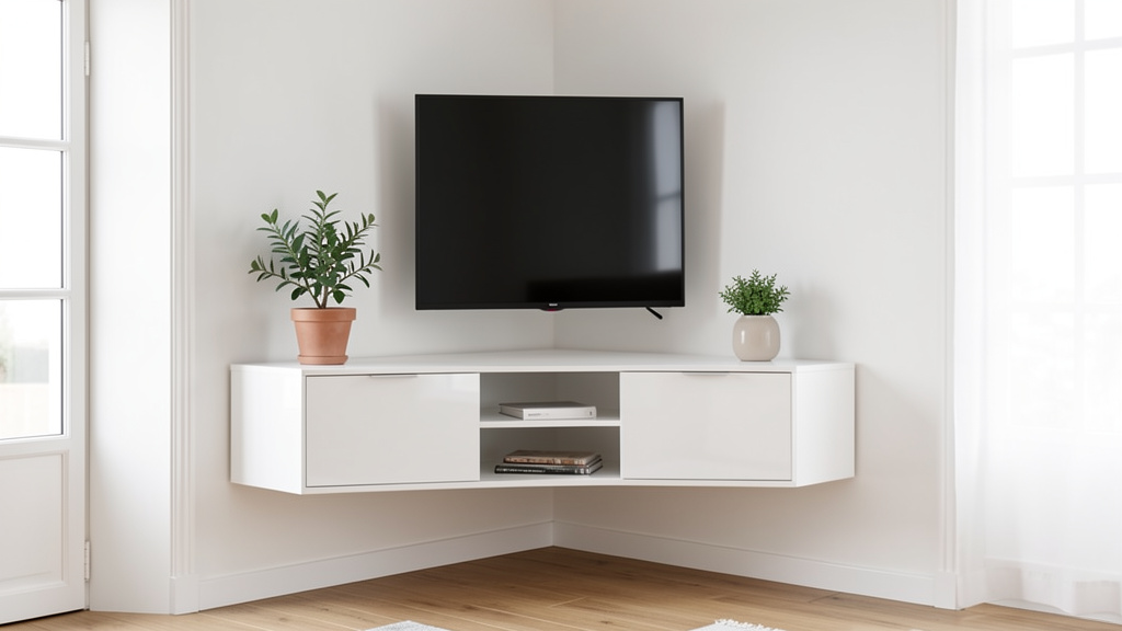 Meuble TV LOWBOARD béton / blanc brillant