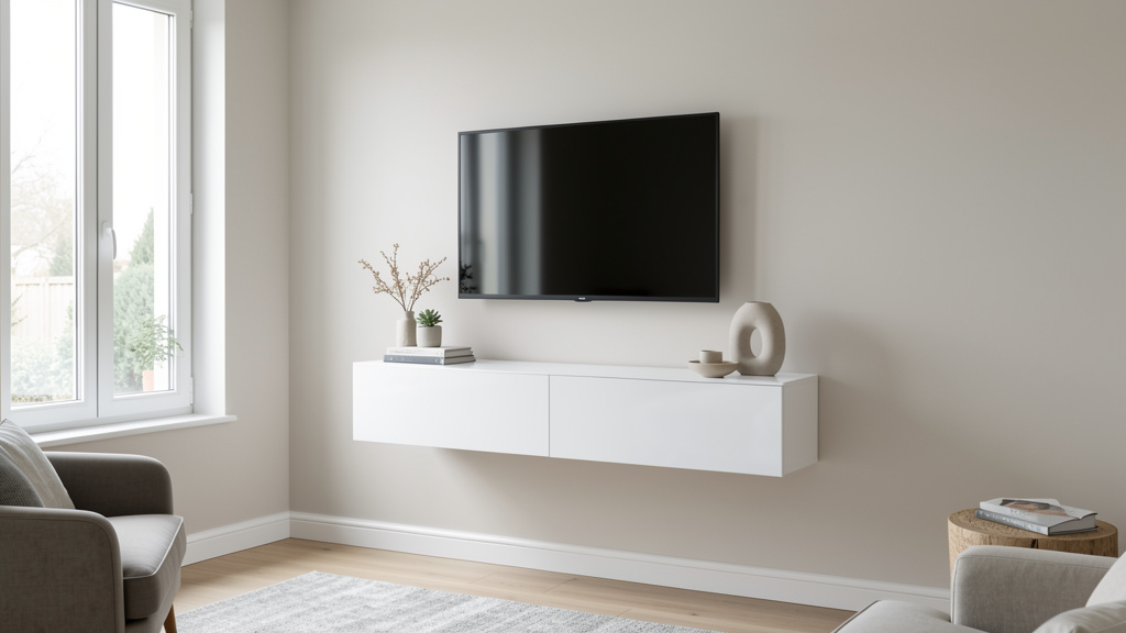 BTM Meuble TV suspendu LED blanc 140x38x30